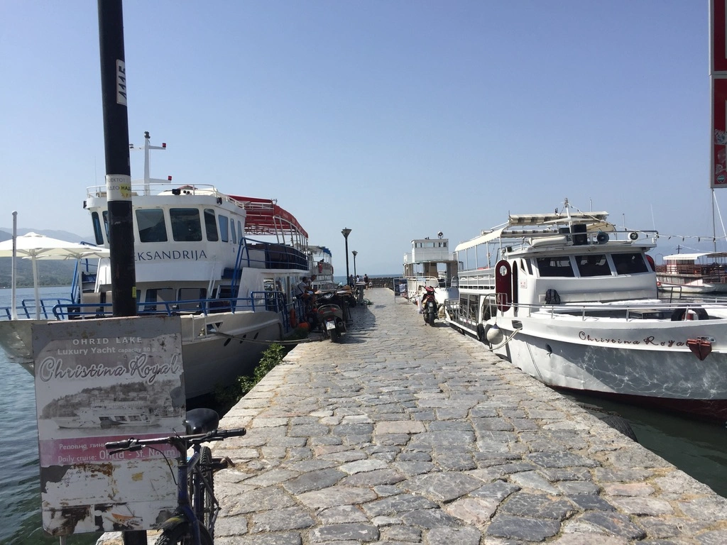 dock with boats in lake ohird